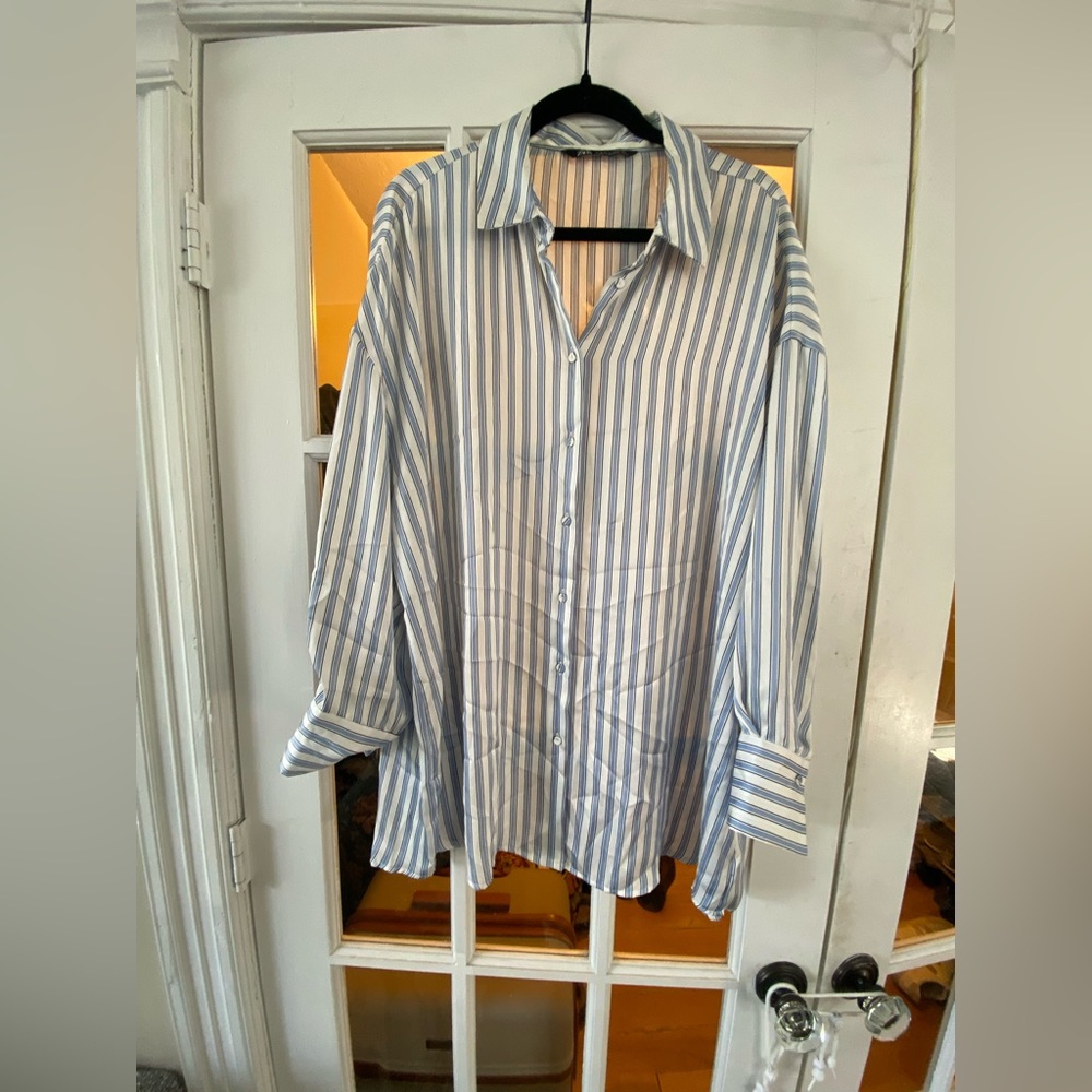Zara Silky Pinstripe Button Up